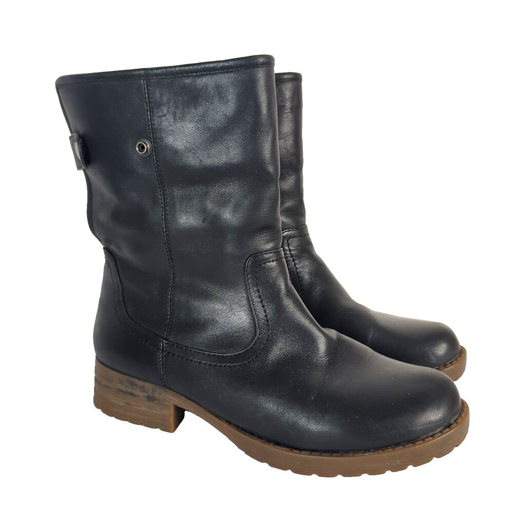 Tara M Tori Calf Boot Black Leather Women Size 7 Wool Lining Folder Over Chelsea